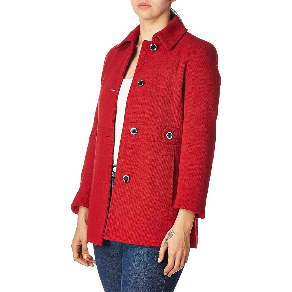 NEW Calvin Klein Women's Petite Button Front Wool Coat 6 Petite red FALL